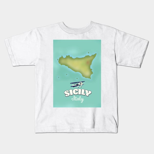 Sicily Italy map Kids T-Shirt by nickemporium1